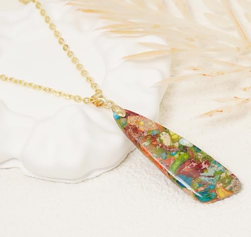 Nature Stone Necklaces for Women Boho Pendant Necklace 18K Gold Chain Necklaces - color: Colorful Gold