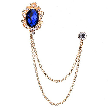 Men's Gem Brooch Lapel Pin Badge Hanging Chains Collar Brooches Pin for Career Suit Tuxedo of Shirts Tie Hat Scarf for Boyfriend Father Birthday - color: Blue