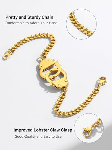 PROSTEEL Trendy Handcuffs Design/Customize Words Ankle Bracelet For Women, 316L Stainless Steel Anklets Silver/Gold/Black Tone, Hypoallergenic, Come with Box - style: B Gold-Bracelet(7.5")