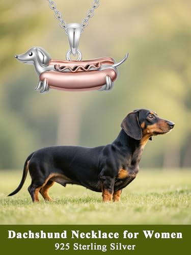 925 Sterling Silver Animal Necklace Heart Shape Dog/Rabbit/Cat Pendant Necklace for Women Animal Memorial Charm Jewelry Mother's Day Christmas Gifts - color: Weiner Dachshund-2