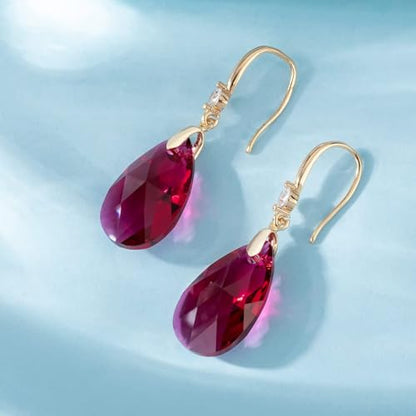Austrian Crystal Teardrop Dangle Drop Earrings for Women 14K Gold Plated Hook Earring Hypoallergenic Jewelry Gifts for Women Girls - color: Fuchsia