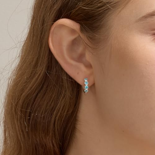 ARSIS Bubble Huggie Hoop Earrings for Women with Cubic Zirconia, Platinum/18K Gold Plated Bezel Hoop Earrings with Opal, Hypoallergenic Lightweight Jewelry, Clear/Ruby/Emerald Green/Aqua/Sapphire/Pink - color: Ocean Blue
