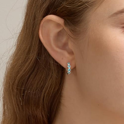 ARSIS Bubble Huggie Hoop Earrings for Women with Cubic Zirconia, Platinum/18K Gold Plated Bezel Hoop Earrings with Opal, Hypoallergenic Lightweight Jewelry, Clear/Ruby/Emerald Green/Aqua/Sapphire/Pink - color: Ocean Blue