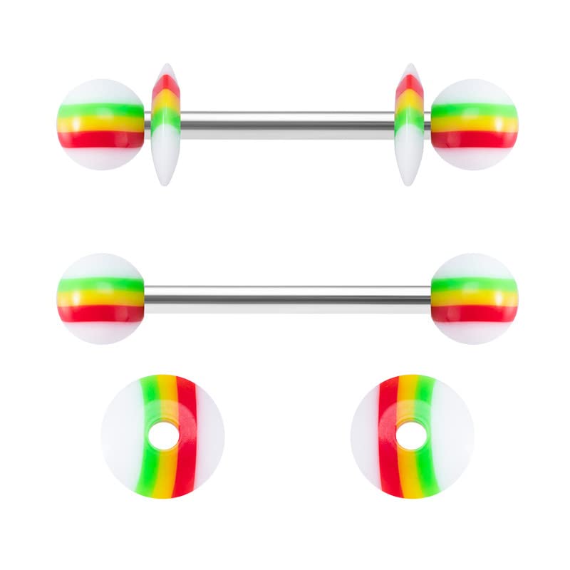 14G Body Piercing Jewelry Surgical Steel Belly Button Rings Tongue Rings Packs Silicone Spike Ball Barbell Belly Tongue Nipple Rings Piercing for Women - style: 12pcs tongue rings