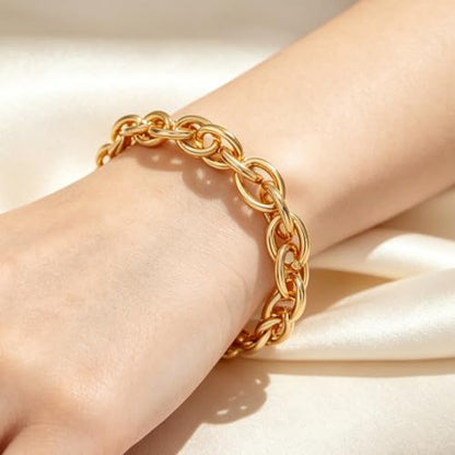 Chunky Gold Bracelet for Women Non Tarnish, Trendy Stretch Cuban Link Chain Plated Gold Bangle Bracelets - color: O-Small-Gold