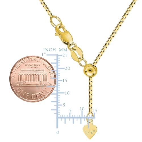Jewelry Affairs 10k Yellow Real Gold Adjustable Box Link Chain Necklace, 0.85mm, 22"