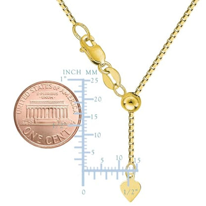 Jewelry Affairs 10k Yellow Real Gold Adjustable Box Link Chain Necklace, 0.85mm, 22"