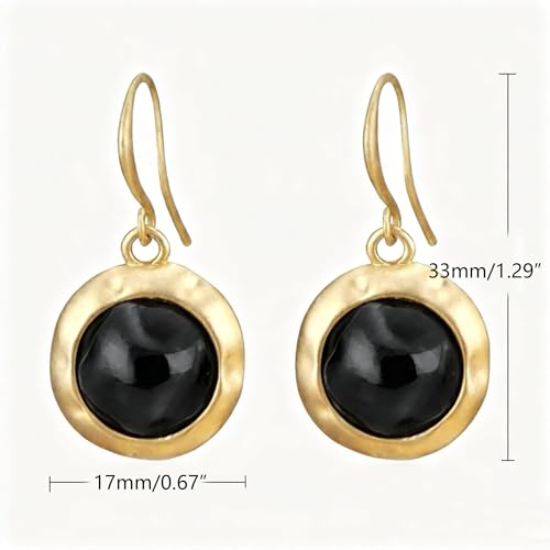 Gold Earrings for Women Dainty Stone Round Dangle Drop Earrings Colorful Resin Beaded Black White Pink Blue Dangle Drop Earrings Statement Gift - color: Black Earrings