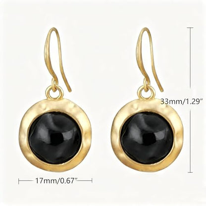 Gold Earrings for Women Dainty Stone Round Dangle Drop Earrings Colorful Resin Beaded Black White Pink Blue Dangle Drop Earrings Statement Gift - color: Black Earrings