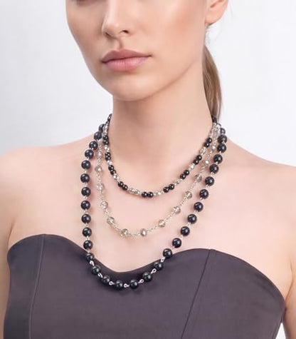 Noessla Layered Beaded Necklaces for Women - 3 Strand Boho Statement Choker Fashion Jewelry Gifts - color: Black