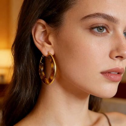 14K Gold Plated Chunky Hoop Earrings for Women Vintage Leopard Print Hoops Large Round Hoop Earrings Jewelry - style: Hoop M