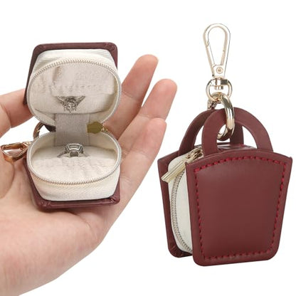 KUKUVR Travel Jewelry Ring Holder Box with Keychain (Red) | Small Ring Earring Stud Necklace Storage Case, for Gym Sports - color: Red