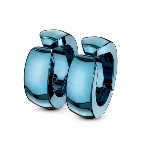 Aloha Earrings Domed Cuff Clip On Non-Piercing Huggie Hoop Earrings - style: Blue