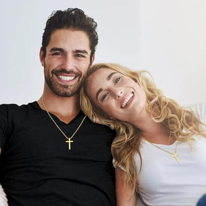 Fiusem Cross Necklace for Men, Stainless Steel Cross Pendant Jewelry Gift | Silver/Gold/Black Mens Cross Necklaces with 2.5mm Cross Chain, Box Chain 16-28 Inch - size: 26.0 Inches, style: Small Golden cross: 1.2" * 0.7"