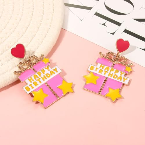 Birthday Earrings for Women Happy Birthdays Earrings Statement Cake Champagne Bottle Earring Happy Birthdays Dangle Earring Birthday Gifts Party Favors - color: Birthday Gifts