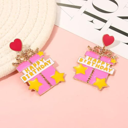 Birthday Earrings for Women Happy Birthdays Earrings Statement Cake Champagne Bottle Earring Happy Birthdays Dangle Earring Birthday Gifts Party Favors - color: Birthday Gifts