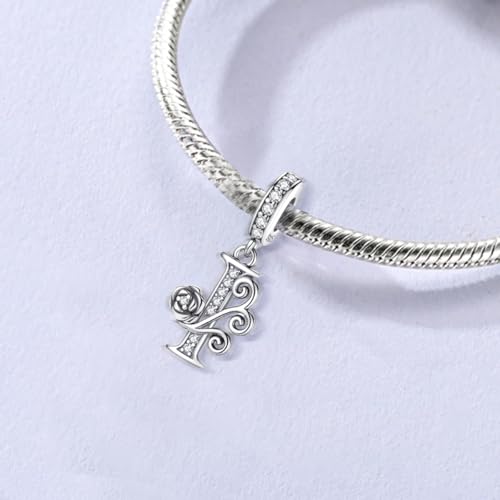 LNQOBU Complete A~Z Alphabet Charm Letter Beads, Solid 925 Sterling Silver with Cubic Stones Rose Alphabet Charm fits Pandora Bracelets Necklace Women Jewelry - color: CYT-I