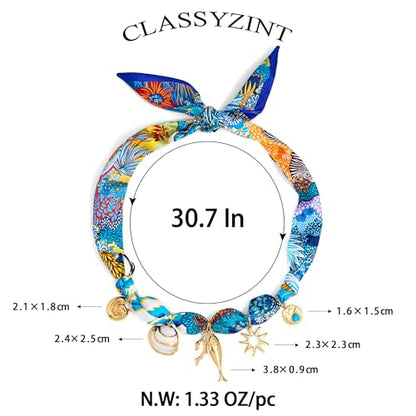 CLASSYZINT Scarf Necklace with Charms Heart Choker Necklace Shell Necklace Bandana Necklac Statement Choker Jewelry - color: Blue