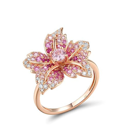 Santuzza Sterling Silver Gemstone Flower Ring for Women - color: [A]Lily-Pink