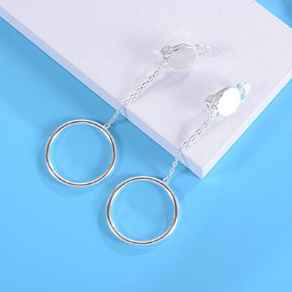 1 inch Hoop Dangle Style Clip On Earrings for No Pierced Ears - color: silver