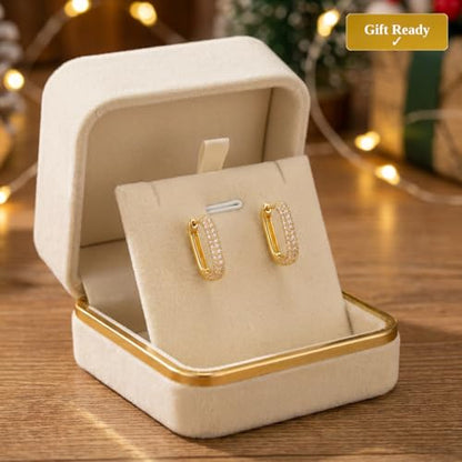 U Shaped Hoop Earrings for Women - Cubic Zirconia Pave Huggie Earrings, Skin-Friendly Geometric Jewelry for Anniversary & Daily Wear, Gift for Her - color: Gold
