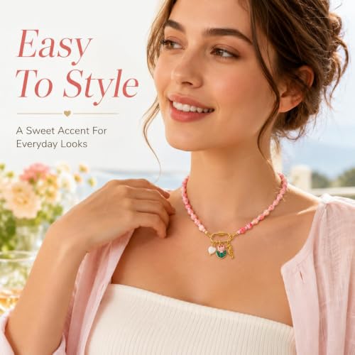 LIU JUN Colorful Beaded Necklace for Women, Chunky Boho Fish Starfish Conch Pendant Acrylic Bead Necklaces Cute Y2K Summer Beach Jewelry Gifts - color: Seahorse