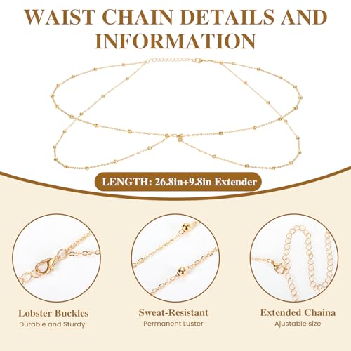Buelkmag Waist Chain for Women Layered Gold and Silver Toned Belly Chains | Adjustable Waterproof Body Jewelry Summer Beach Bikini and Daily Wear