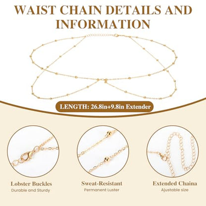 Buelkmag Waist Chain for Women Layered Gold and Silver Toned Belly Chains | Adjustable Waterproof Body Jewelry Summer Beach Bikini and Daily Wear