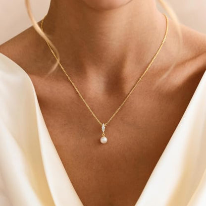 Amicon Pearl Necklaces for Women – 14K Gold Plated Freshwater Pearl Dainty Choker Hypoallergenic Pearl Necklace Wedding Birthday Gift for Women - style: Pearl Pendant-02-GD
