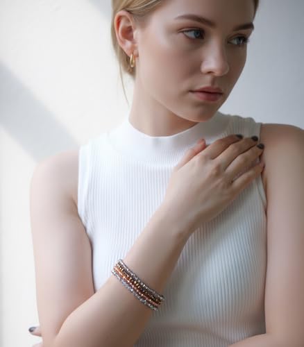 Noessla Beaded Boho Stretch Bracelet Colorful Stackable Crystal Beads Bracelets Trendy Costume Jewelry Mothers Day Gifts for Women - color: Champagne
