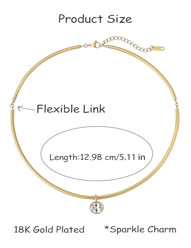 Gold Choker Necklace for Women,18K Gold Plated Tube Collar Necklace with Cubic Zirconia Pendant, Minimalist Dainty CZ Choker Necklace,Trendy Statement Jewelry Gift for Women