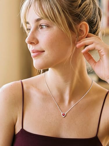Silvora Heart/Round Birthstone Necklace for Women, Sparkling Crystal Pendant, Dainty Birth Month Jewelry, Adjustable 16"+2" Chain - color: Silver, style: January Heart