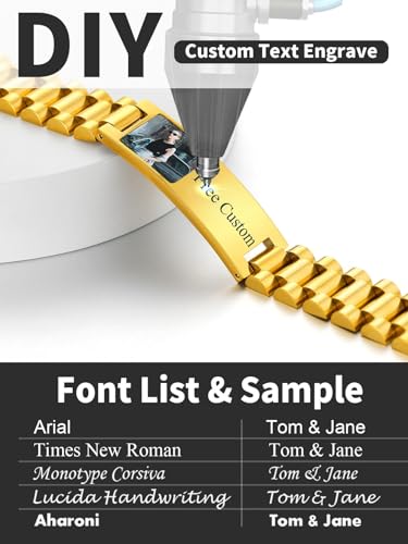 ChainsHouse Men Stainless Steel Bracelet Adjustable Custom ID Engraved Gift | Personalized Silver/Gold/Black for Birthday Father Husband Boyfriend with Gift Box Adjustable Tool 10mm/15mm/15.5mm 8.3"/8.7" - color: M.15mm width-Gold-Photo Custom