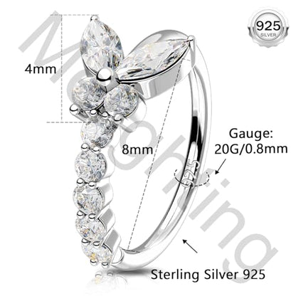 Melighting 20G Nose Ring Hoop 925 Sterling Silver Butterfly Flower Nose Hoop Seamless Open Helix Piercing Clear Double CZ 8 mm Cartilage Earring Nose Piercing for Women - color: Butterfly
