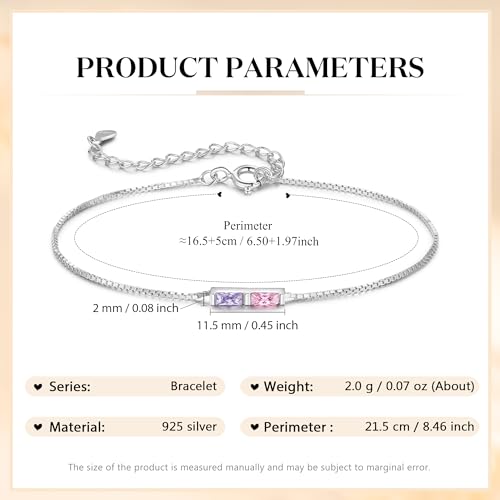 Sterling Silver Personalized 1-6 Birthstone Bracelet for Women Mothers Day Bracelet for Mom Daughter Custom Dainty Jewelry for Christmas Birthday Gift Ideas - style: Silver-2 stones