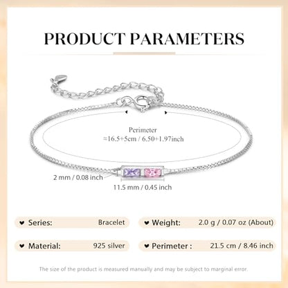 Sterling Silver Personalized 1-6 Birthstone Bracelet for Women Mothers Day Bracelet for Mom Daughter Custom Dainty Jewelry for Christmas Birthday Gift Ideas - style: Silver-2 stones