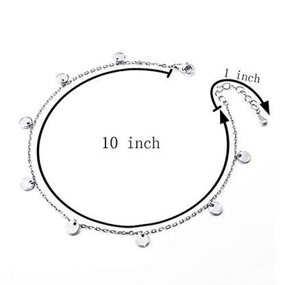 Anklet for Women S925 Sterling Silver Beach Foot Adjustable Ankle Bracelet - style: Wafer: 10+1 Inches