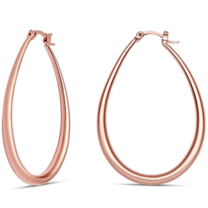 Milla Oval Hoop Earrings for Women | Elegant Polished 14K Gold, Rose Gold or Silver Plated Hoops with Secure Latch Closure, Hypoallergenic & Lightweight - color: Rose Gold Plated / 1.8 in - SMALL