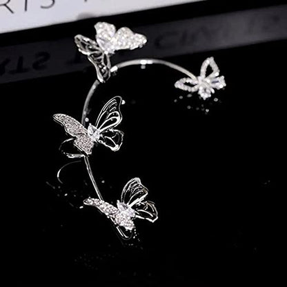 2Pcs Butterfly Ear Cuffs Rhinestone Clip On Earrings | Rhinestone butterfly ear cuffs with non piercing clip on design; silver ear wrap climber jewelry for parties and weddings - style: Style C Silver