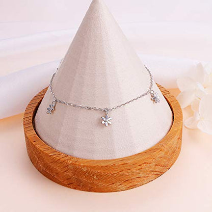 Anklet for Women 925 Sterling Silver Foot Adjustable Ankle Bracelet Jewelry - style: Flower