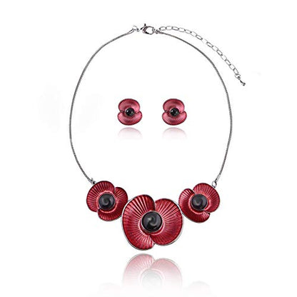 AMYJANE Vintage Statement Jewelry Set - Spring Leaf Flower Floral Plant Necklace Earring Set Crystal Rhinestone Fashion Costume Jewelry for Women Prom Party Unique Gift - style: ML red flower jewelry set