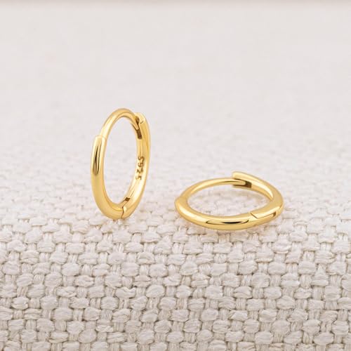 14K Gold Plated 925 Sterling Silver Tiny Hoop Earrings, Thin Small Huggie Hoops, Hypoallergenic Lightweight Cartilage Earrings for Women Men, Multiple Piercings (6mm, 8mm, 10mm, 11mm) - style: Gold-6mm-1Pair