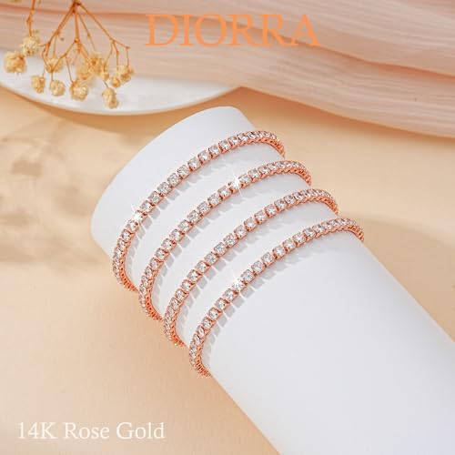 3mm/4mm Cubic Zirconia Classic Tennis Bracelet 14K Gold Plated/Silver Bracelets for Women Size 6.5-7.5 Inch - color: 3mm Rose Gold, size: 19.5cm/7.5IN