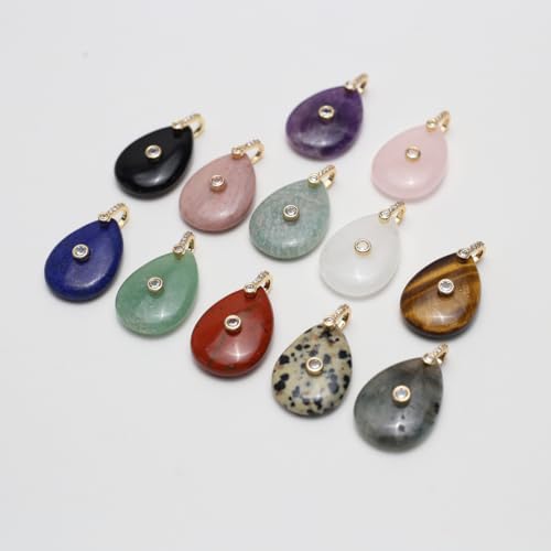 LE SKY Natural Stone Pendants Healing Crystal Gemstones with Rhinestone Charms for jewelry Making Necklace DIY Craft Gift - color: water drop