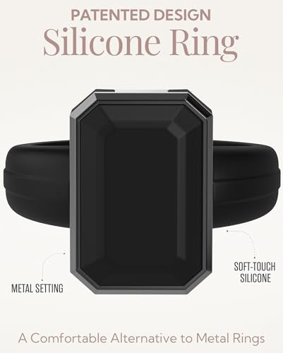 Patented Metal-Framed Silicone Rings - Emerald Collection - color: Pack G - Black / Metal Gunmetal Grey
