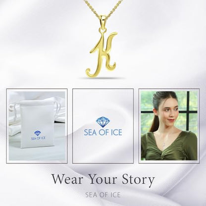 SEA OF ICE Letter Initial Necklace, Alphabet Letter Pendant Necklace, Sterling Silver, Gold, Rose Gold Necklace for Women, Elegant Initial Necklaces, Personalized Custom Women's Necklaces - color: Yellow Gold - K