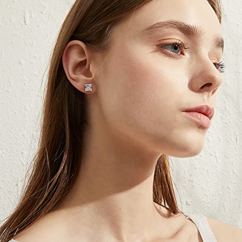 Jiamiaoi Stud Earrings Screw Back Sterling Silver Cubic Zirconia Stud Earrings Set 4 Millimeters-8 Millimeters Nickle Free Hypoallergenic Earring Studs - color: B-Square Cut Clear, size: 6mm