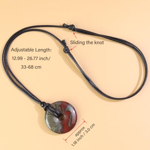 Anjiucc Natural Gemstone Pendant Necklce Lucky Coin Crystal Necklace Donut Pendnat with Adjustable Rope Healing Crystal for Men - color: Dragon Blood Stone