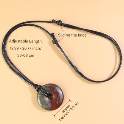 Anjiucc Natural Gemstone Pendant Necklce Lucky Coin Crystal Necklace Donut Pendnat with Adjustable Rope Healing Crystal for Men - color: Dragon Blood Stone
