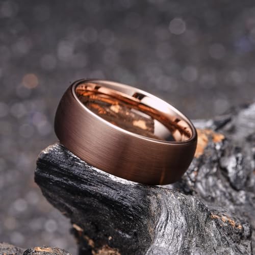 King Will Wedding Band for Men Women, 2/4/6/7/8mm Domed Matte Brushed Tungsten Carbide Rings, Solid/Dual Color Engagement Rings, Comfort Fit - color: Brown-8mm